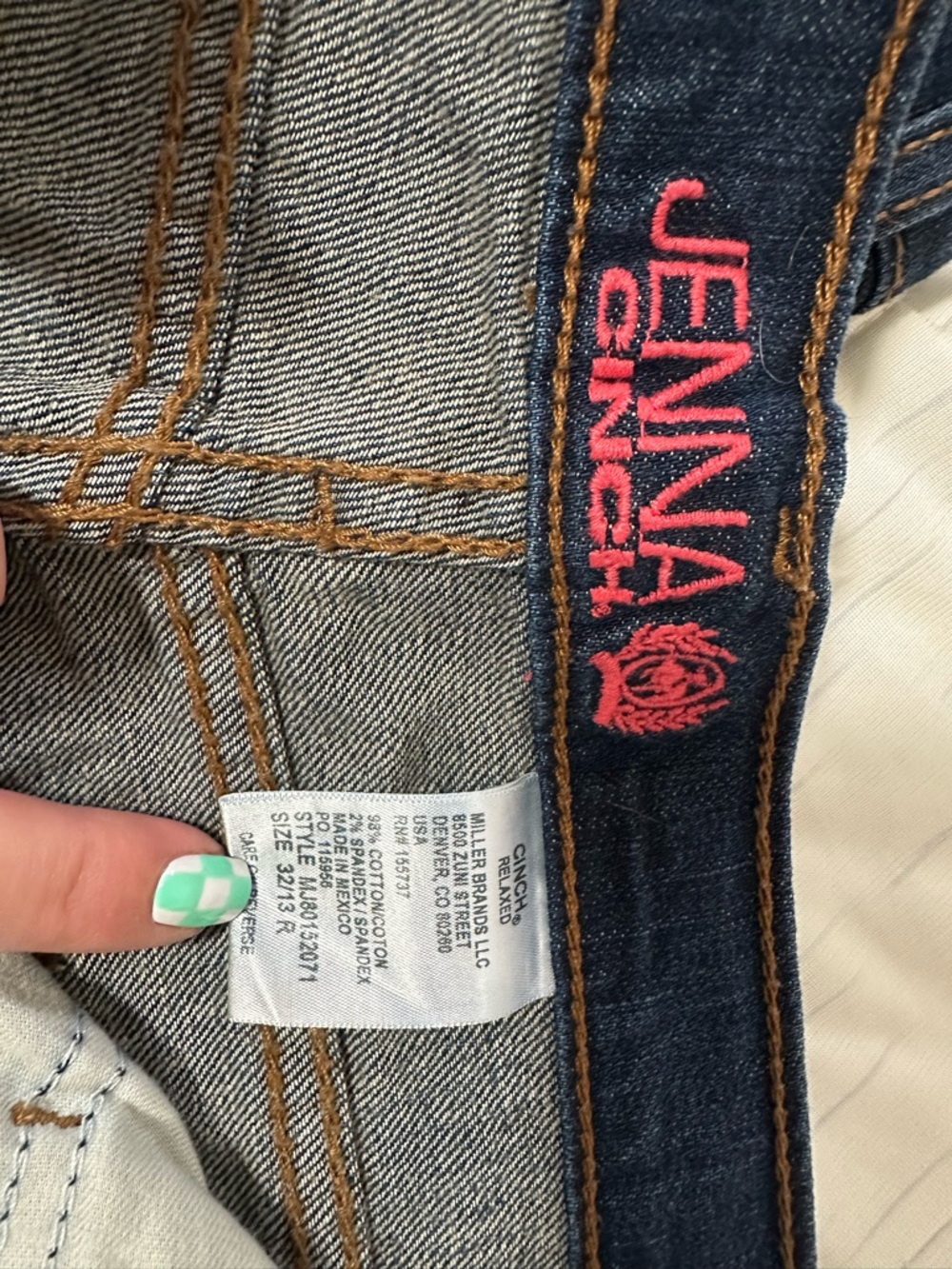 Cinch Dark Blue Denim Jeans with Pink Embroidery